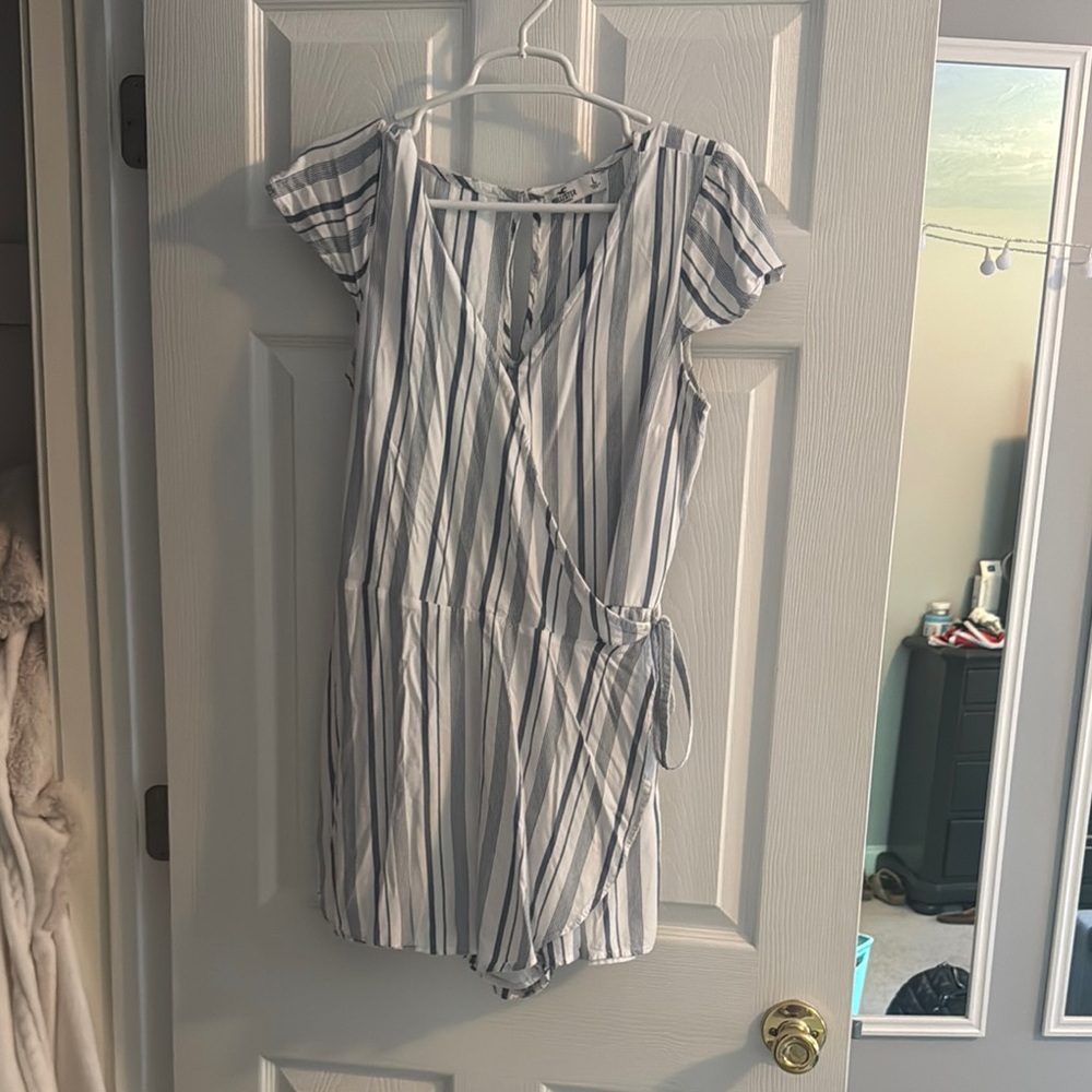 Hollister Navy and White Striped Romper